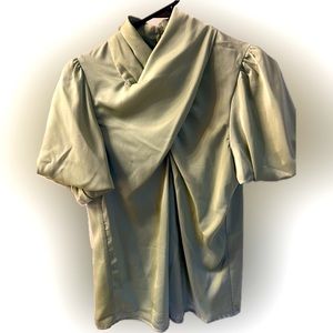 Tell Me More Green Satin Blouse